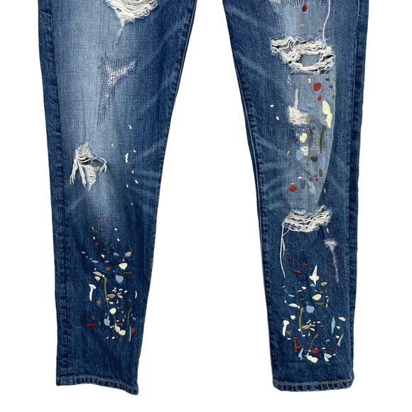 MM Vintage Distressed Embroidered Boyfriend Jeans 26 Splatter Paint Boho Grunge - Picture 3 of 6